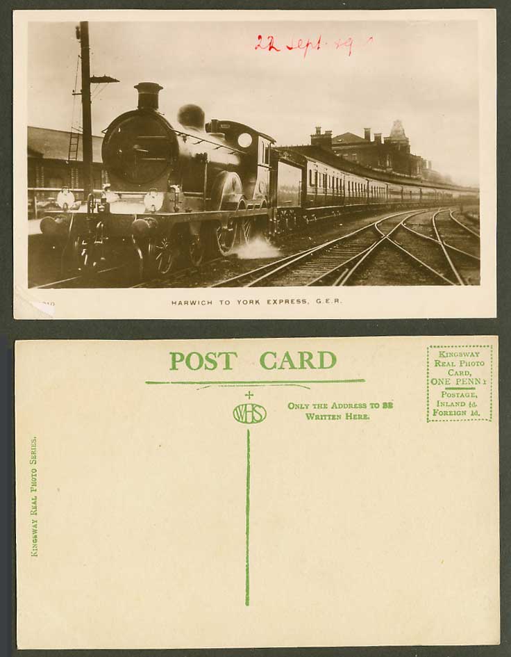 Locomotive Engine Train Railway Rail Harwich to York Express G.E.R. Old Postcard