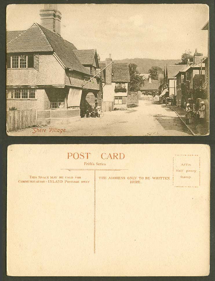 Shere Village Street Scene, Surrey, Children Little Girls, Frith's Old Postcard