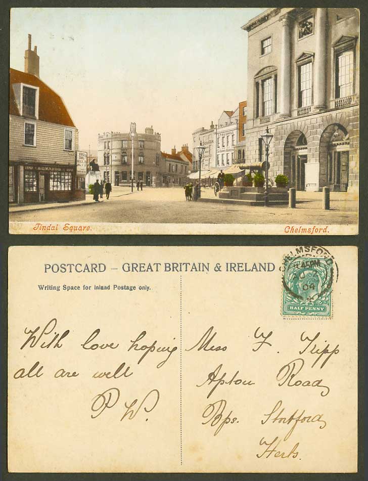 Tindal Square, Chelmsford, Street Scene, Shop Cannon Gun Essex 1904 Old Postcard