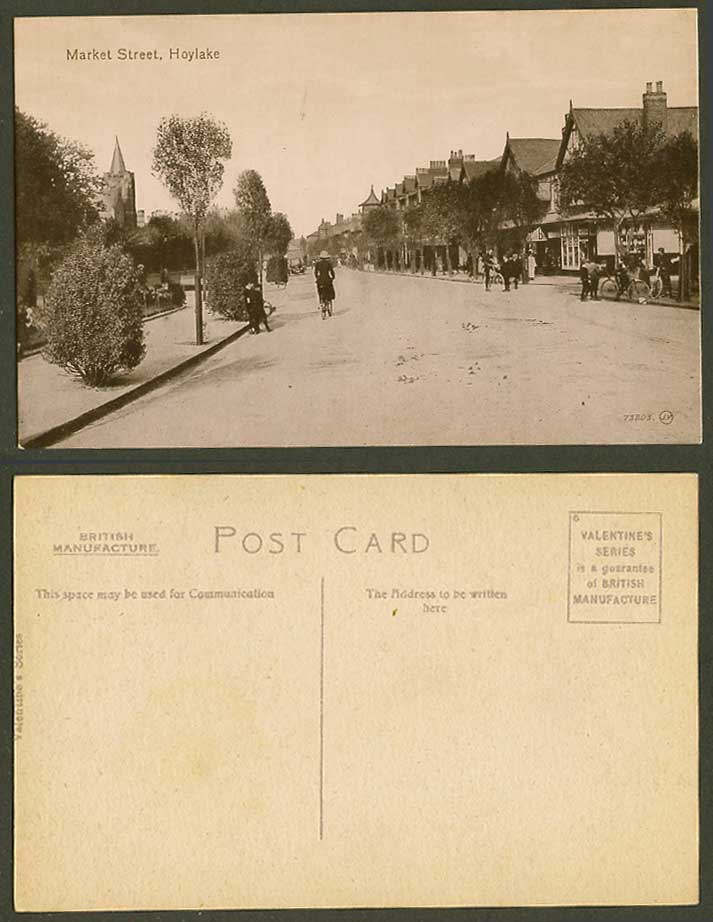 Hoylake Market Street Scene, Lady Cyclist Bicycles, Shops, Cheshire Old Postcard