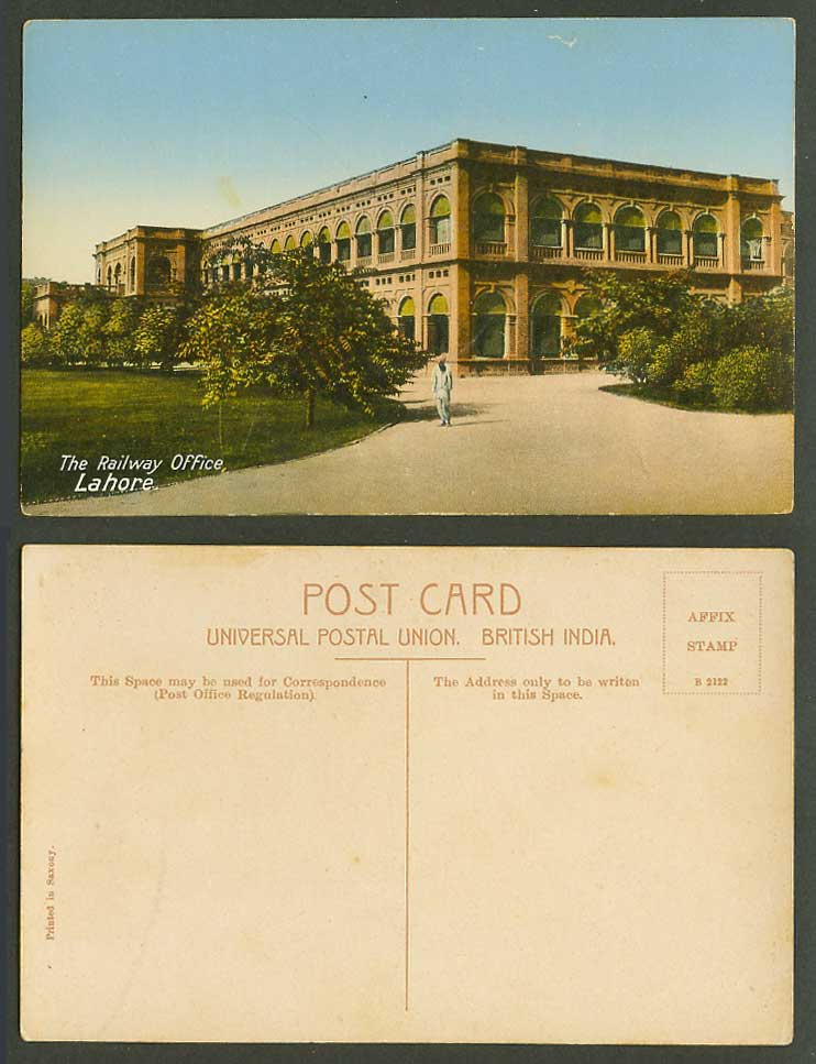 Pakistan Old Colour Postcard The Railway Office Lahore, Man British India Indian