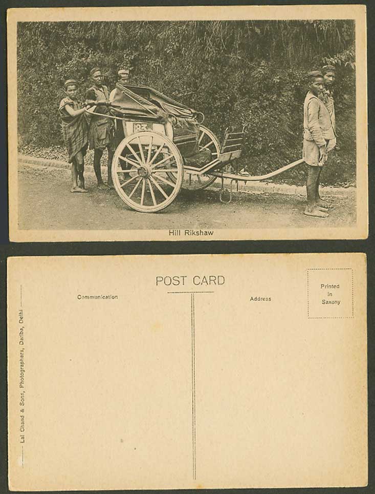 India Old Postcard Hill Rickshaw with No.183 Native Coolies Traditional Costumes
