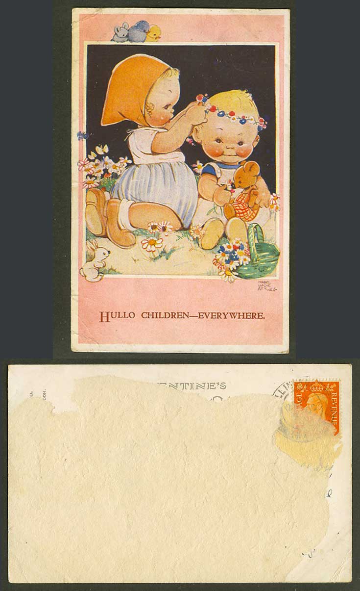 MABEL LUCIE ATTWELL KG6 on Old Postcard Hullo Children Everywhere Teddy Bear 398