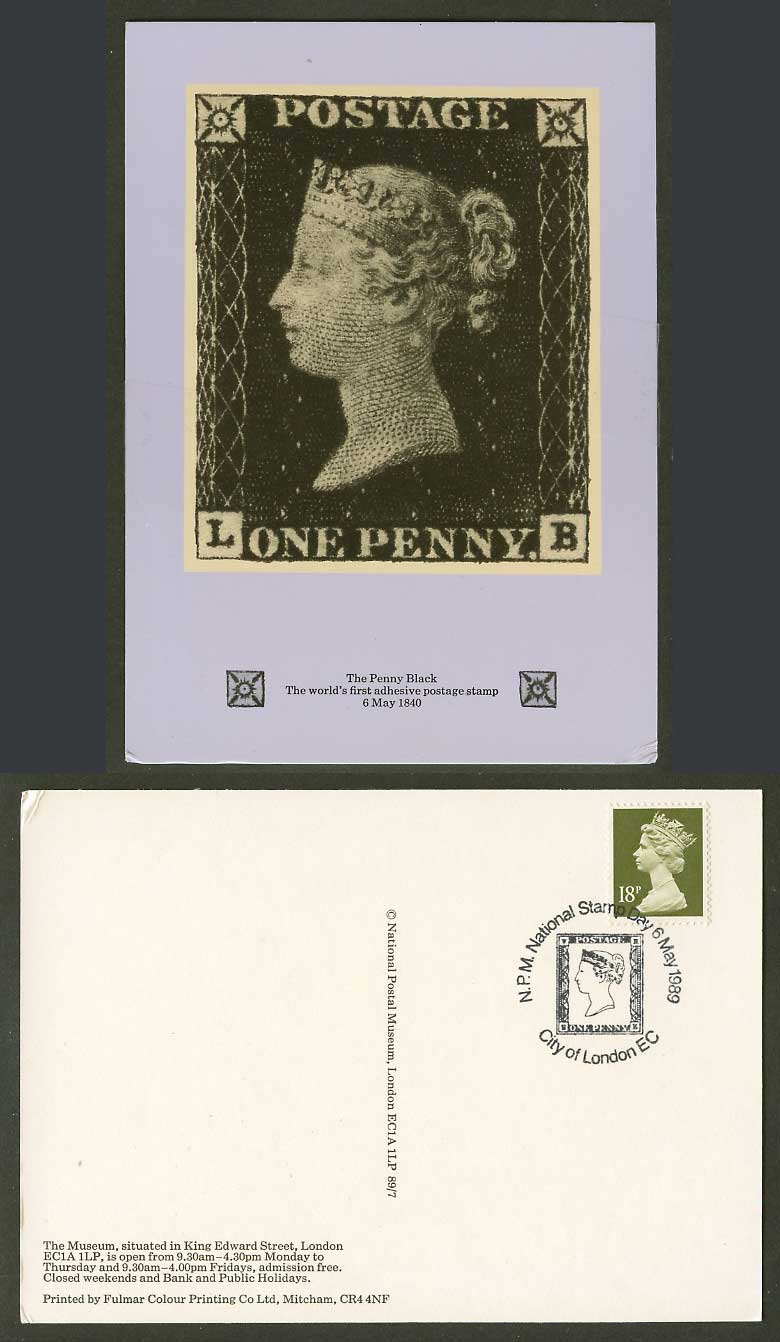 Penny Black The World's First Stamp 1840 Museum 1989 Queen Victoria 18p Postcard