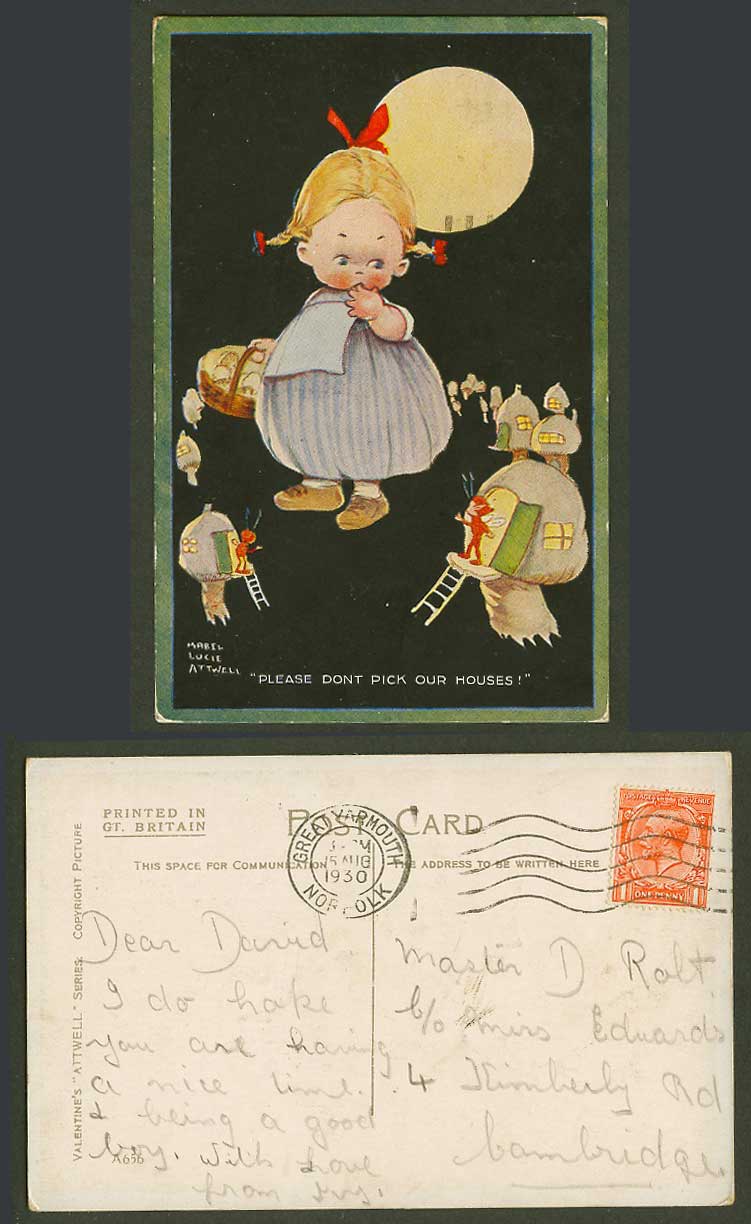 MABEL LUCIE ATTWELL 1930 Old Postcard Fairies Mushrooms Fairyland Full Moon A656