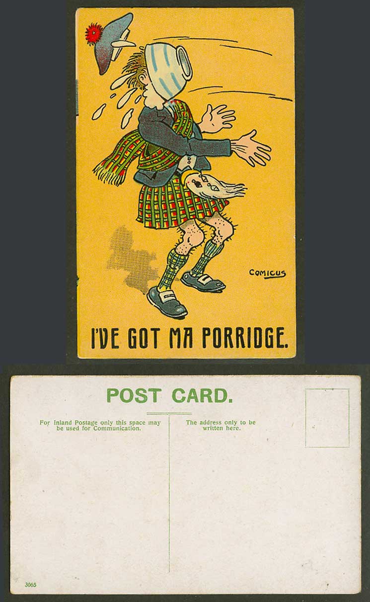 Comicus Artist Signed Old Postcard Scottish Man Kilts I've Got Ma Porridge Comic