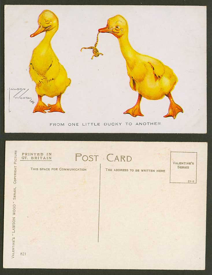Lawson Wood Old Postcard From One Little Ducky to Another, Frog, Ducks Ducklings
