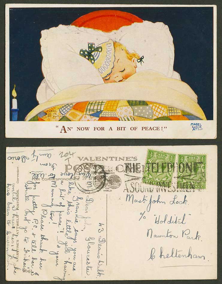 MABEL LUCIE ATTWELL 1932 Old Postcard An' Now for a bit of Peace Girl Sleep 2042