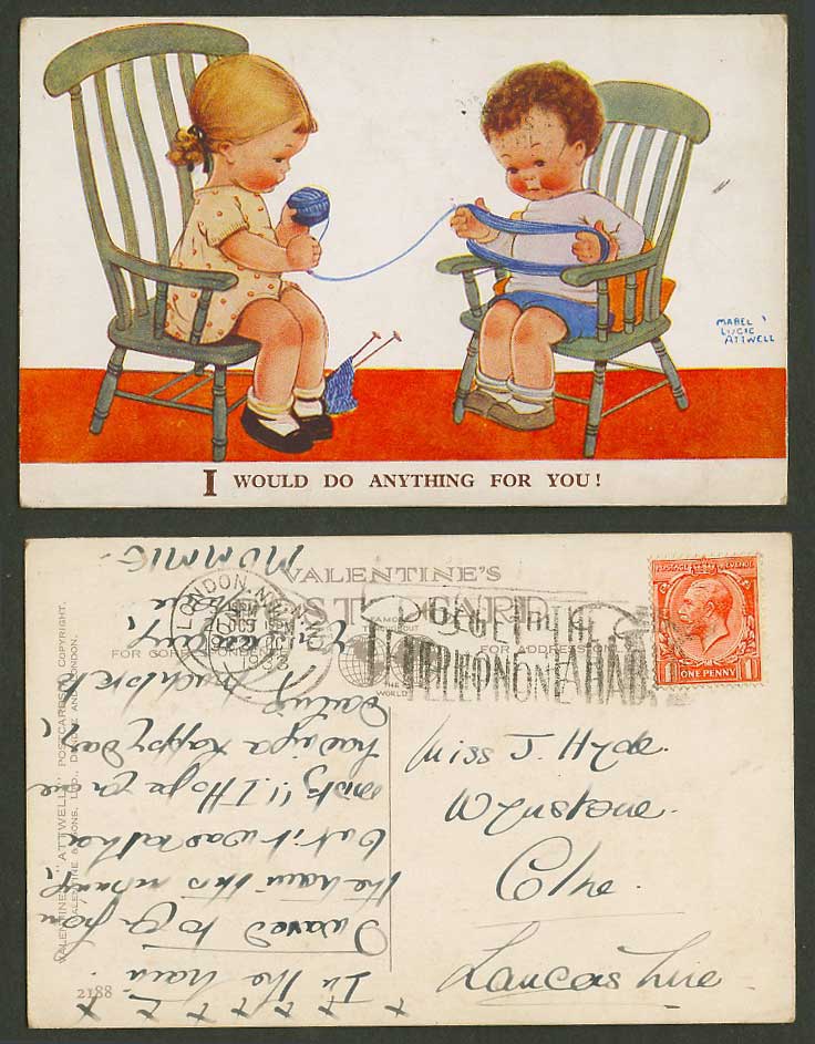 MABEL LUCIE ATTWELL 1933 Old Postcard I Would Do Anything For You Knit Yarn 2188