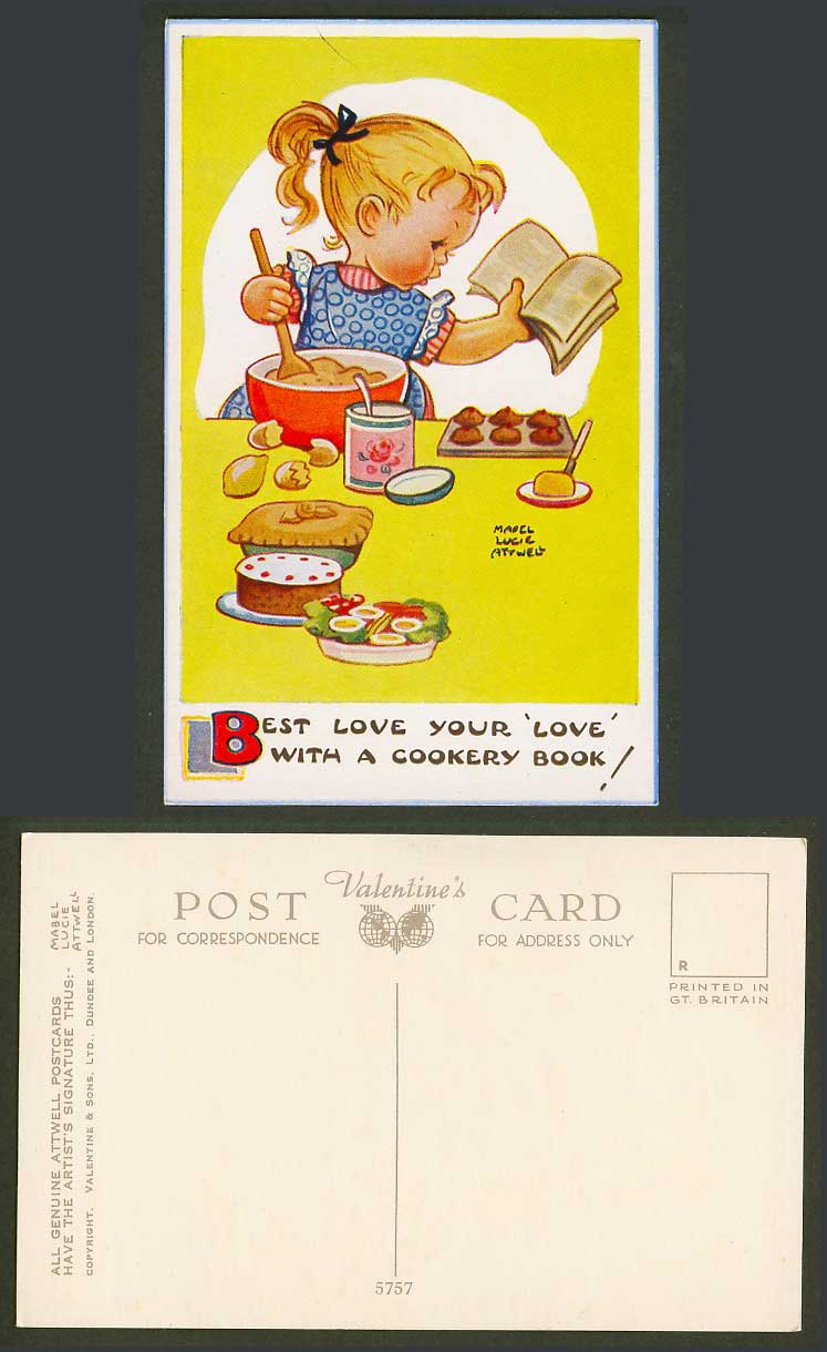 MABEL LUCIE ATTWELL Old Postcard Best Love Your Love with Cookery Book! No. 5757