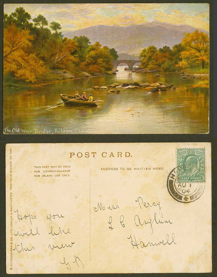 Ireland E. Longstaffe The Old Weir Bridge Killarney Boat Co. Kerry 1904 Postcard