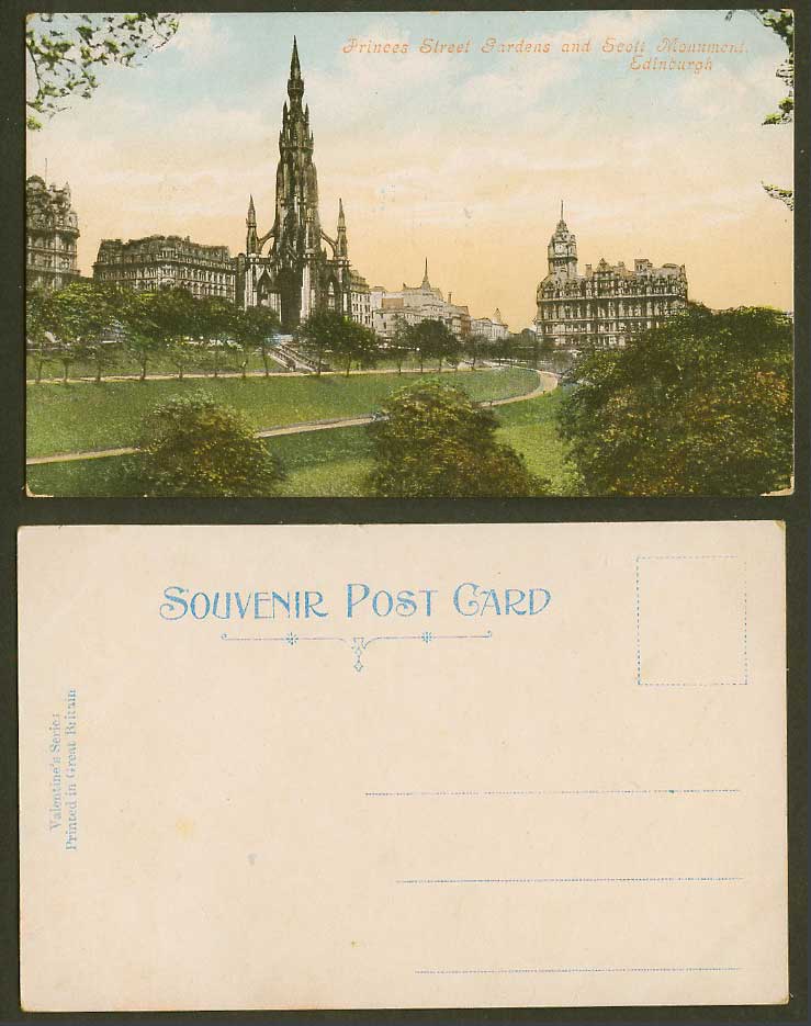 Edinburgh Old Colour Postcard Princes Street Gardens, Scott Monument Clock Tower