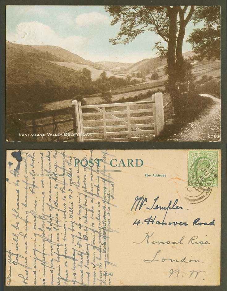 Colwyn Bay Nant-y-Glyn Valley, Gate Hills Path Panorama, Wales 1910 Old Postcard