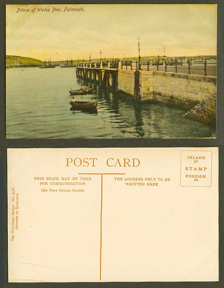 Falmouth, Prince of Wales Pier Old Colour Postcard Ships Boats Harbour Panorama