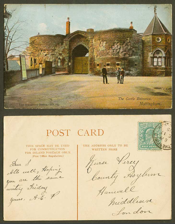 Nottingham Castle Entrance Gate, Boys, Nottinghamshire 1905 Old Colour Postcard