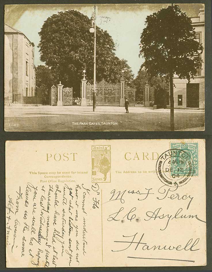 Taunton, The Park Gates Somerset 1904 Old Postcard Gate Boy Street Scene, Dainty