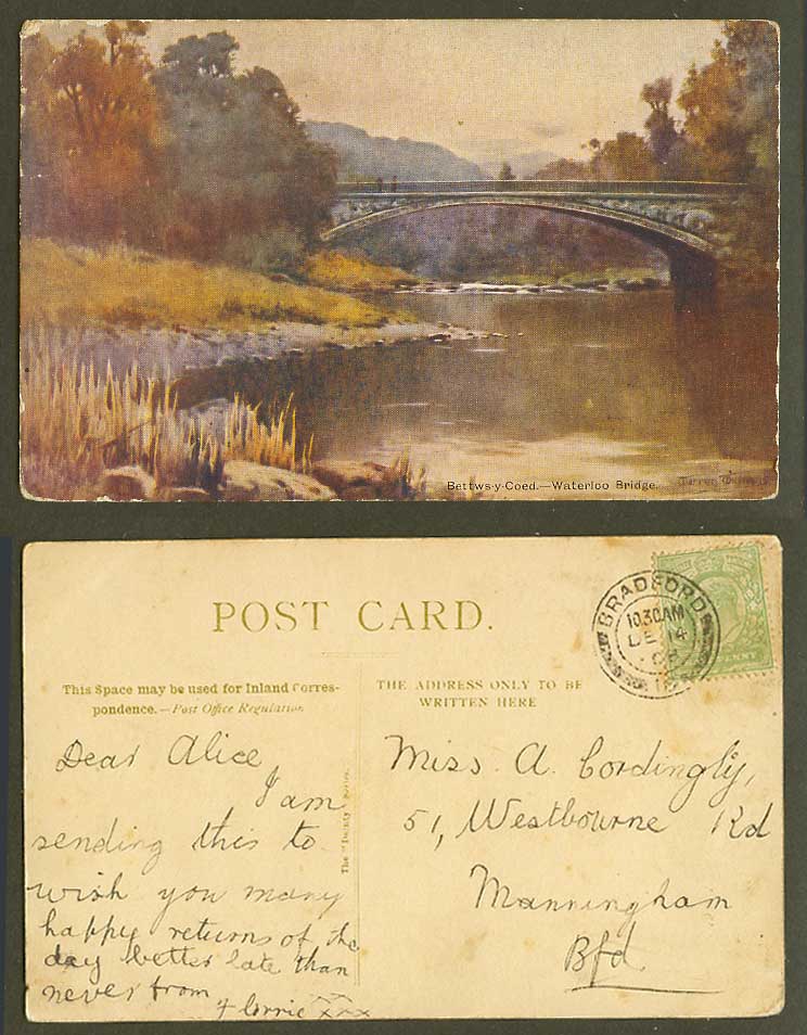 Bettws-y-Coed, Waterloo Bridge, Darren Williams Artist Signed 1908 Old Postcard