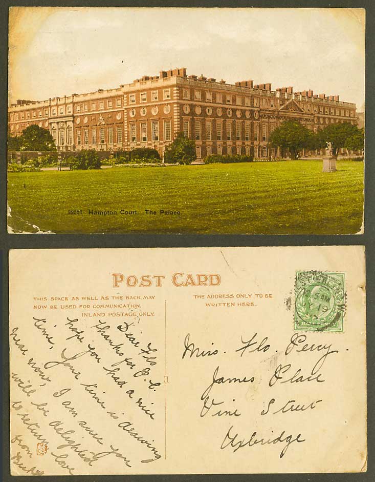Hampton Court The Palace Statue Monument Memorial 1905 Old Colour Postcard 22327