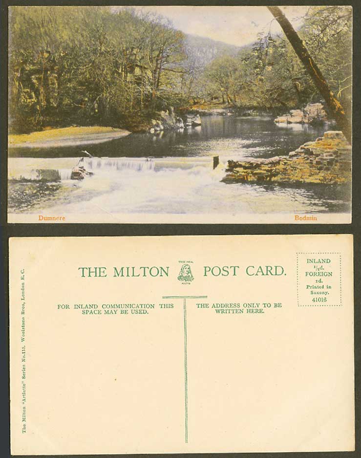 Bodmin Dumnere Dunmere River Scene Fall Waterfalls Cornwall Old Colour Postcard