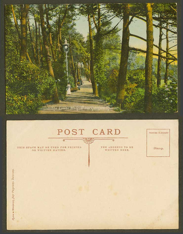 Bournemouth, Dorset Old Colour Postcard The Lower Walk, Path, Lady Woman, Trees