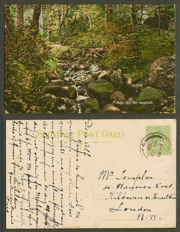 Dwygyfylchi, 1st Bridge Fairy Glen, River Scene Rocks Cascades 1908 Old Postcard