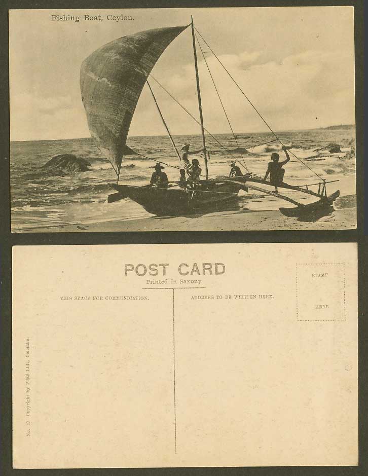 Ceylon Old Postcard Fishing Boat Native Sailing Vessel, Colombo, Fishermen Beach