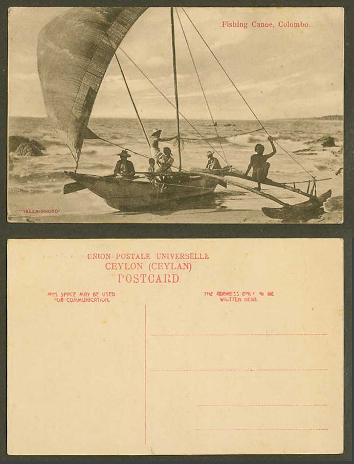 Ceylon Old Postcard Fishing Canoe Native Sailing Boat, Colombo, Fishermen, Beach