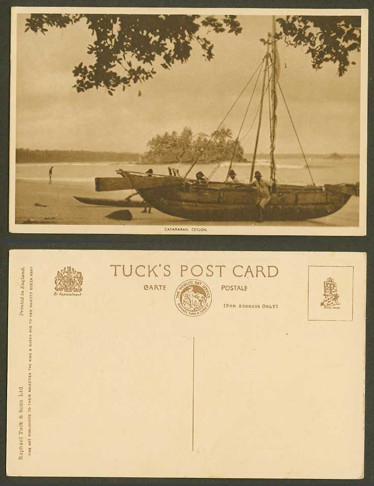 Ceylon Old Tuck's Postcard Catamaran Native Fishing Boat Fishermen on Beach Isle