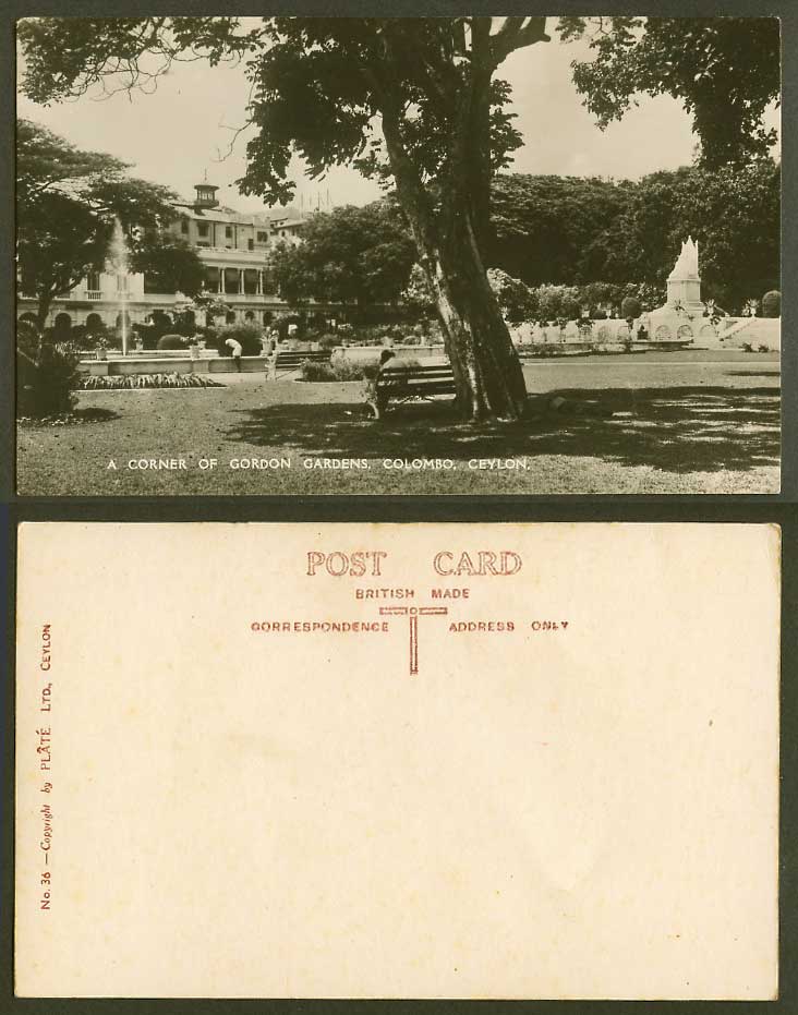 Ceylon Old Real Photo Postcard A Corner of Gordon Gardens Colombo Fountain Steps