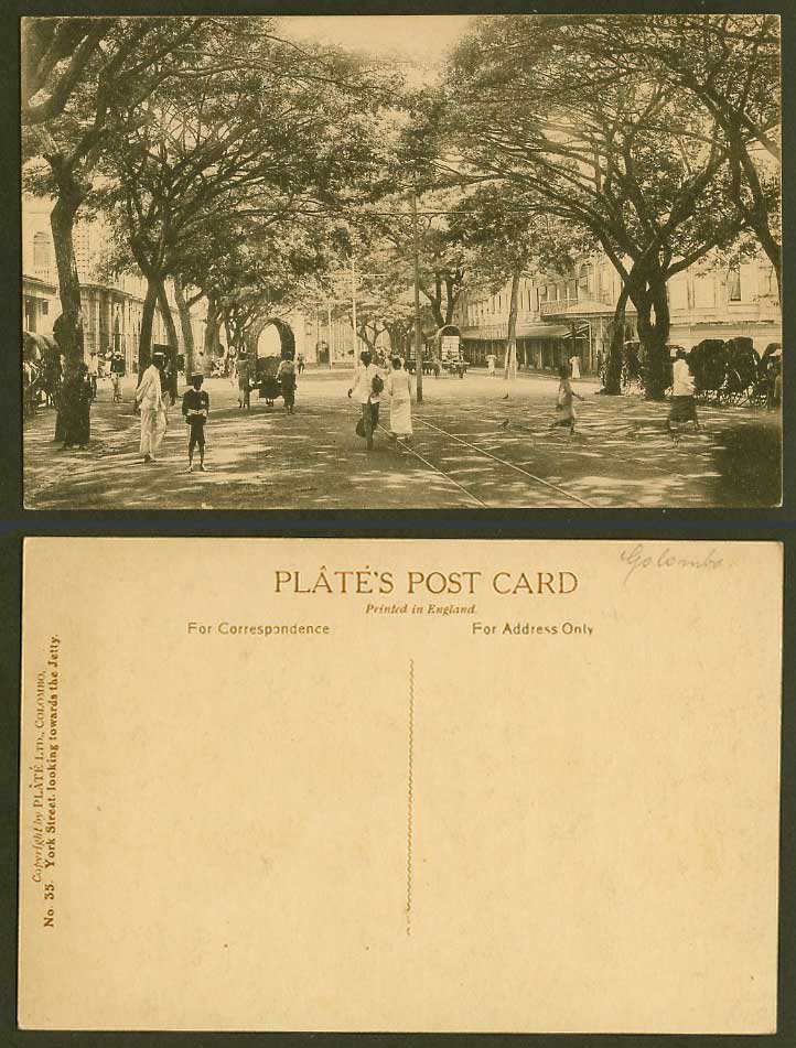 Ceylon Old Postcard York Street Scene Looking towards The Jetty Colombo Carts 35