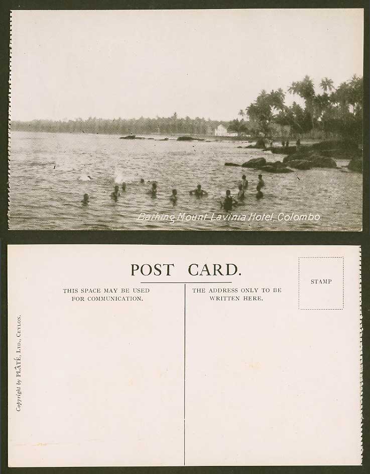 Ceylon Old Postcard Bathing Mount Lavinia Hotel Colombo Bathers Bathing Panorama