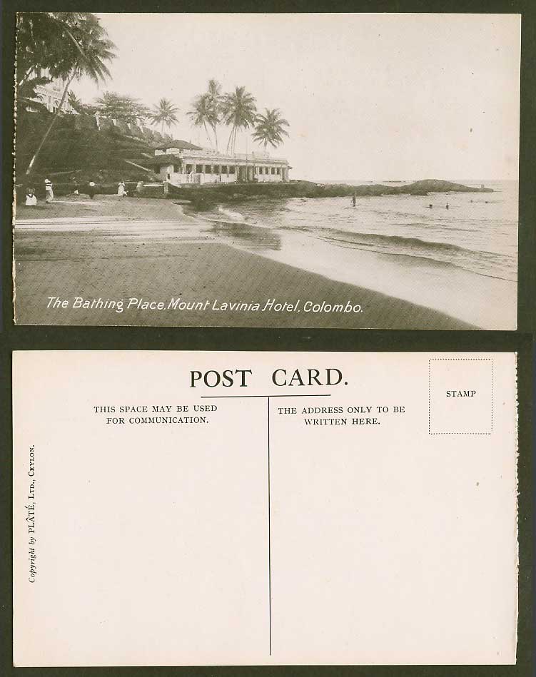 Ceylon Old Postcard The Bathing Place Mount Lavinia Hotel Colombo, Bathers Beach
