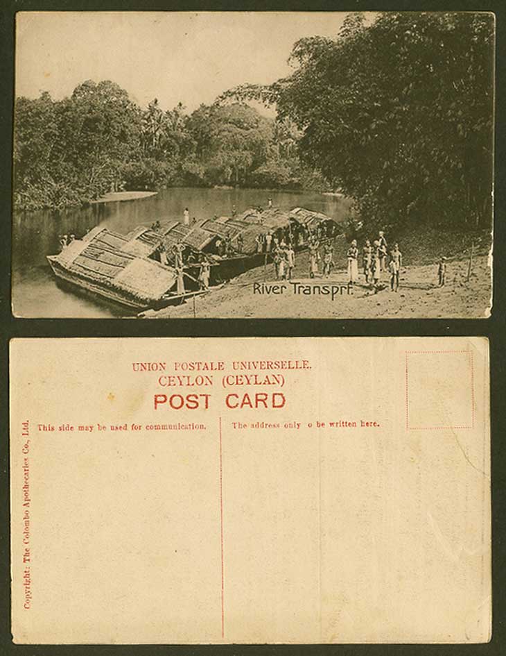 Ceylon Old Postcard River Transport Native Sampans Boats Natives Men Boy Coolies