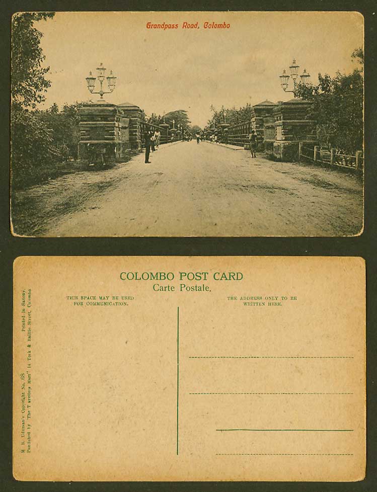 Ceylon Old Postcard Grand Pass Grandpass Road Colombo Bridge Street Scene MB Udu