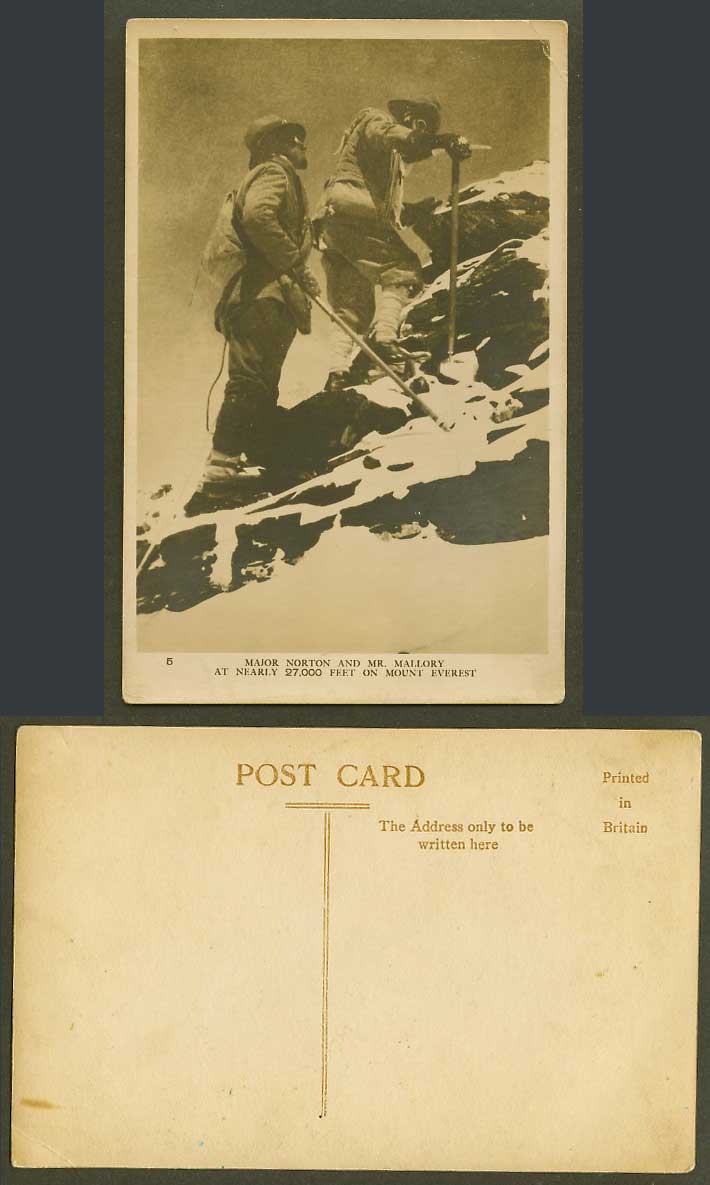 Tibet Major Norton Mr Mallory on Mount Everest 27,000 feet Old RP Postcard China