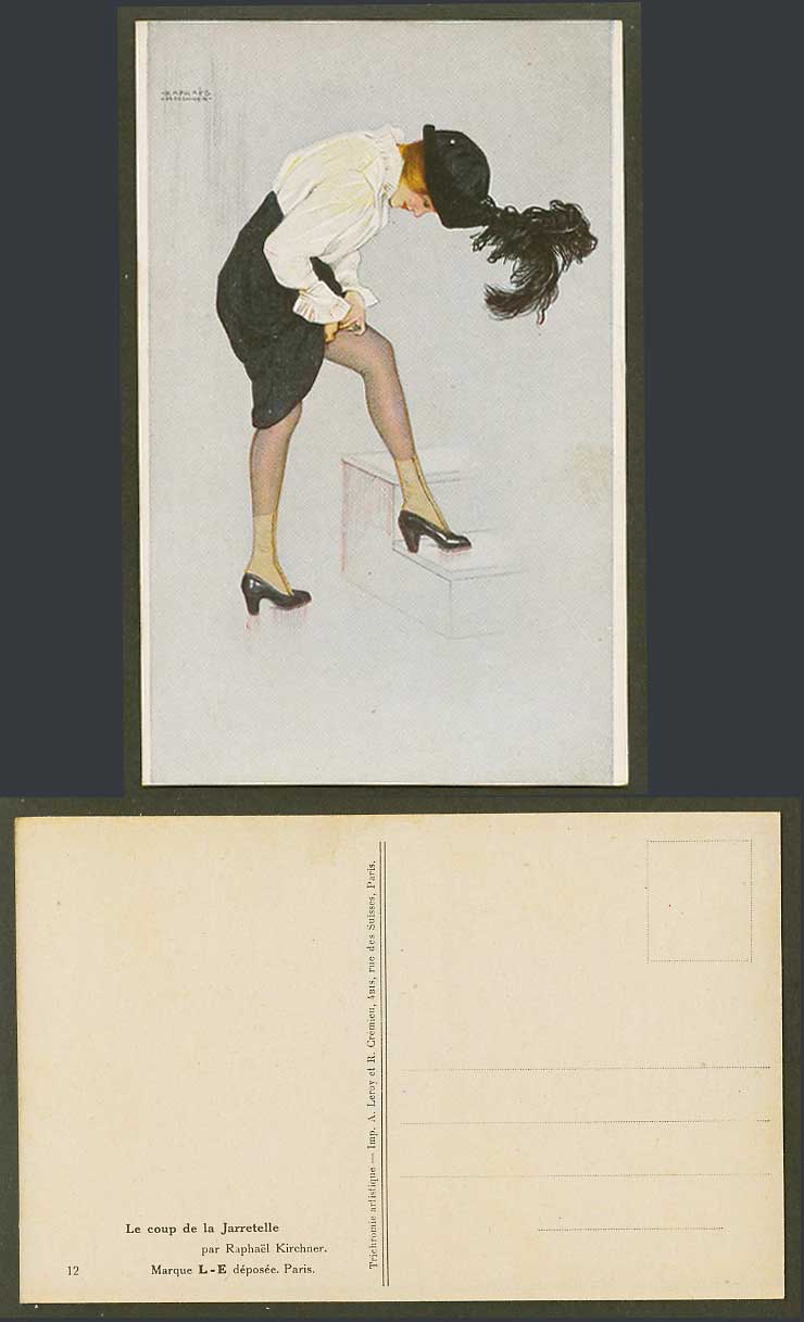 Raphael Kirchner Old Postcard Le coup de la Jarretelle, Glamour Woman, Stockings