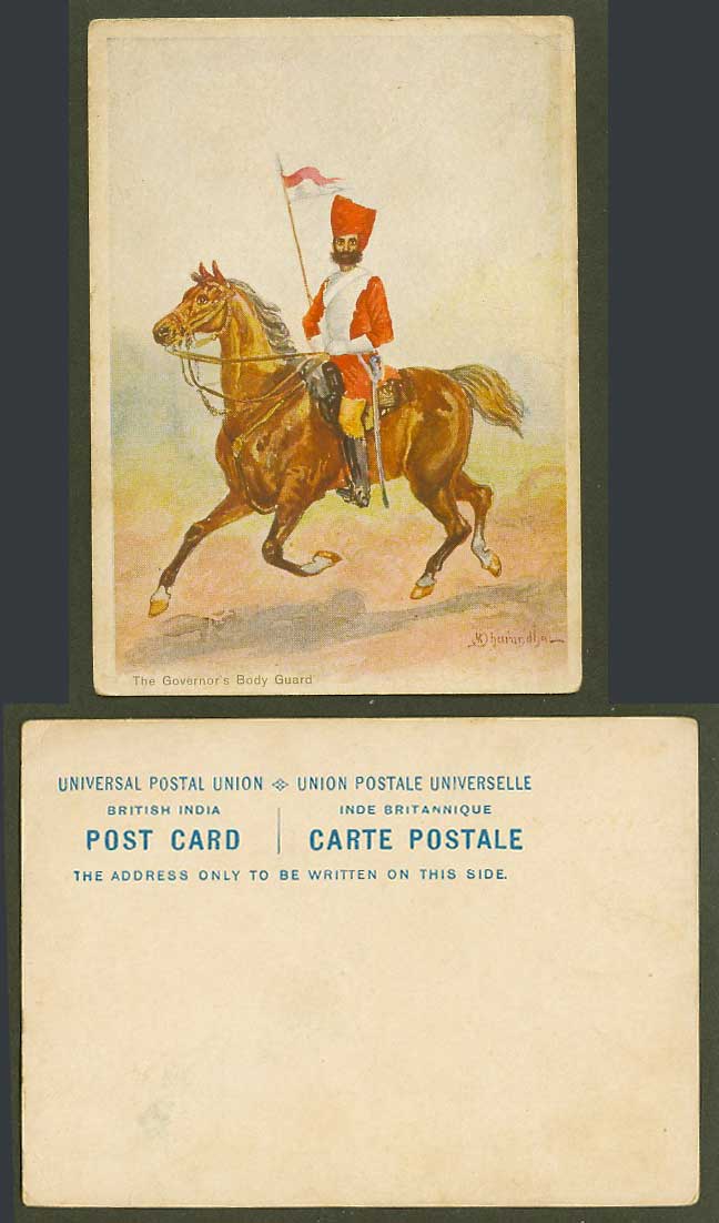 India M.V. Dhurandhar Old Postcard The Governor's Body Guard Bodyguard on Horse