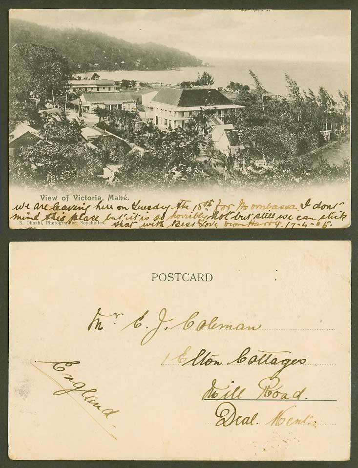 Seychelles 1905 Old Postcard View of Victoria, MAHE, Clock Panorama General View