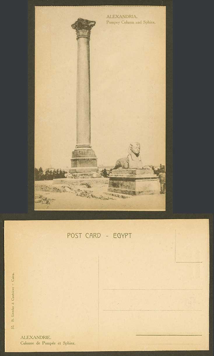 Egypt Old Postcard Alexandria Pompey Column and Sphinx Colonne Pompee Alexandrie