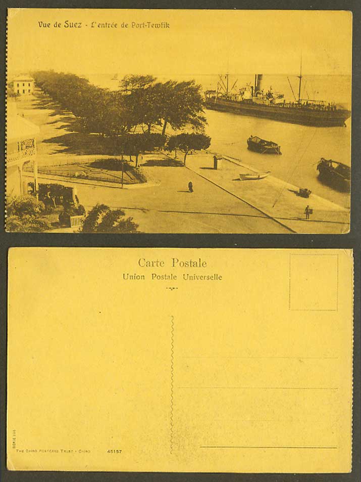 Egypt Old Postcard Suez, Entrance of Port Tewfik, Steamer Steam Ship Boats Canoe