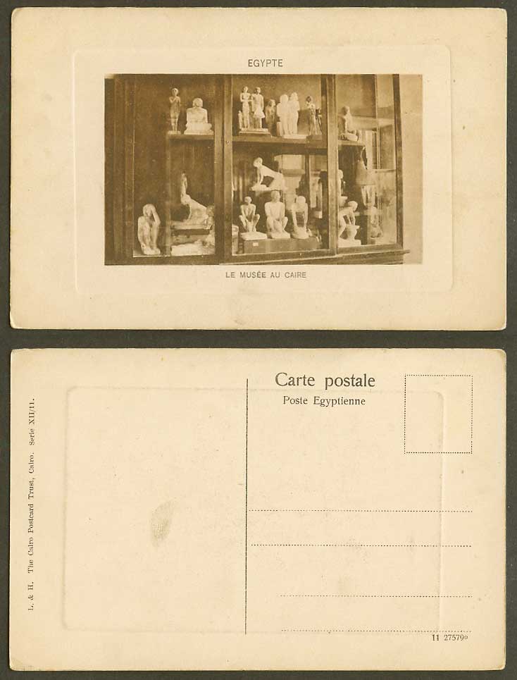 Egypt Old Embossed Postcard Cairo Museum Interior, Le Musee au Cairo Statues L&H