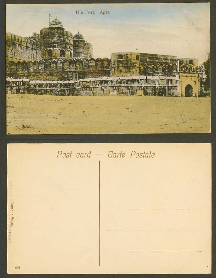 India Old Hand Tinted Postcard The Fort, Agra, Fortress Entrance Gate Towers 490