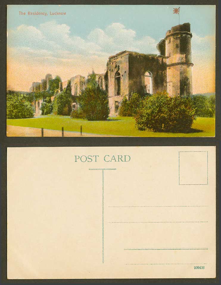 India Old Colour Postcard The Presidency Lucknow, Ruin Ruins British Flag 209438