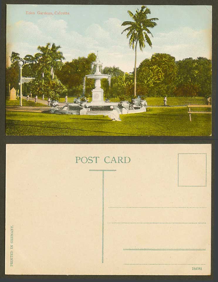 India Old Colour Postcard Eden Gardens, Calcutta, Fountain and Palm Trees 184081