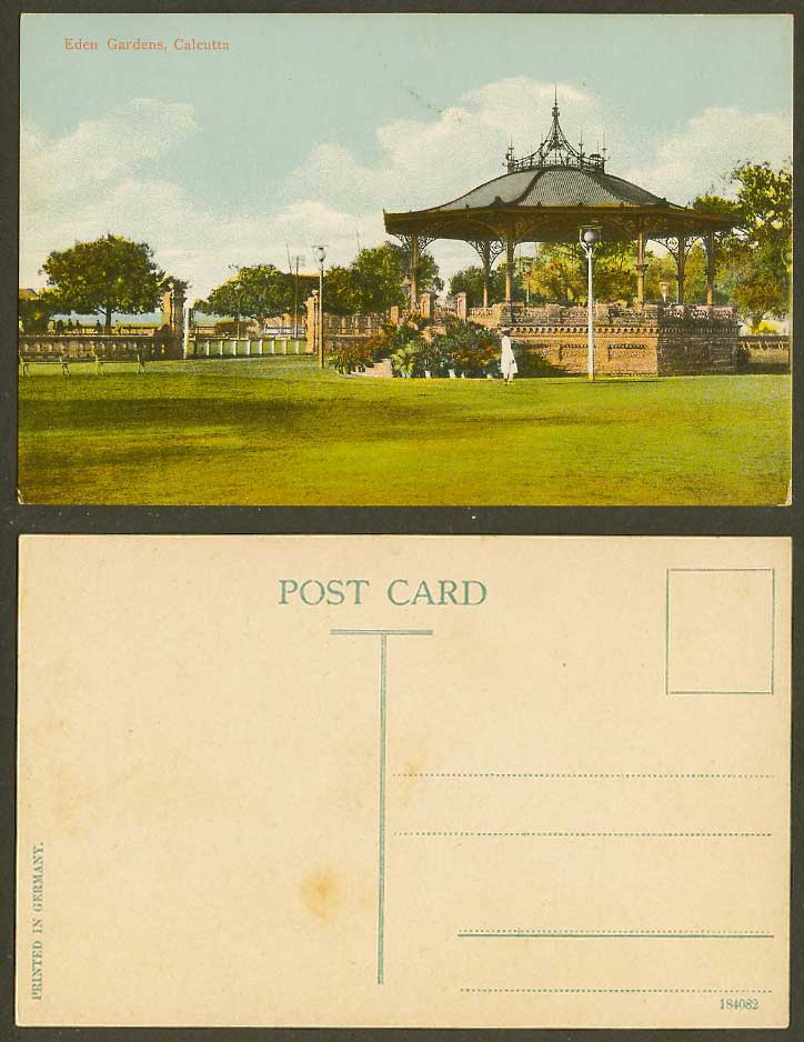 India Old Colour Postcard Eden Gardens Calcutta, Garden Bandstand Band Stand Man