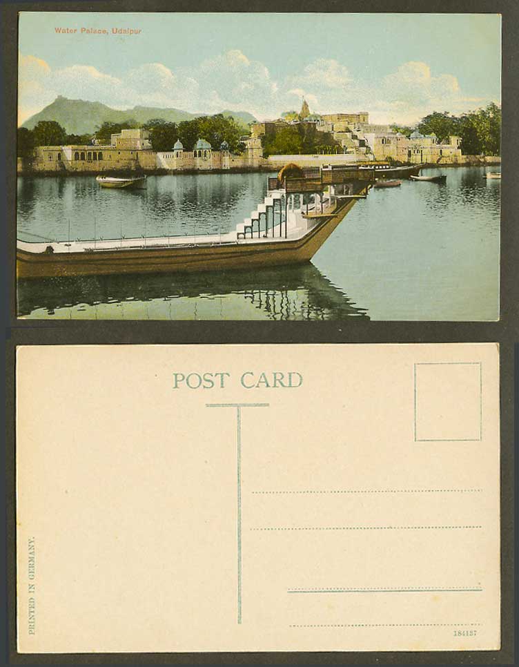 India Old Colour Postcard Water Palace Udaipur Oodypur, Bridge, Boats, Panorama