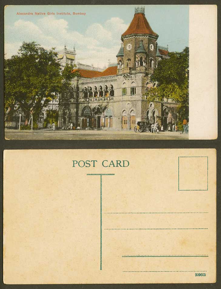 India Old Colour Postcard Alexandra Native Girls Institute Bombay Horse Cart Men