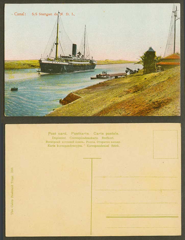 Egypt Old Postcard Canal de Suez, S/S Stuttgart du N.D.L. Steam Ship Steamer 288