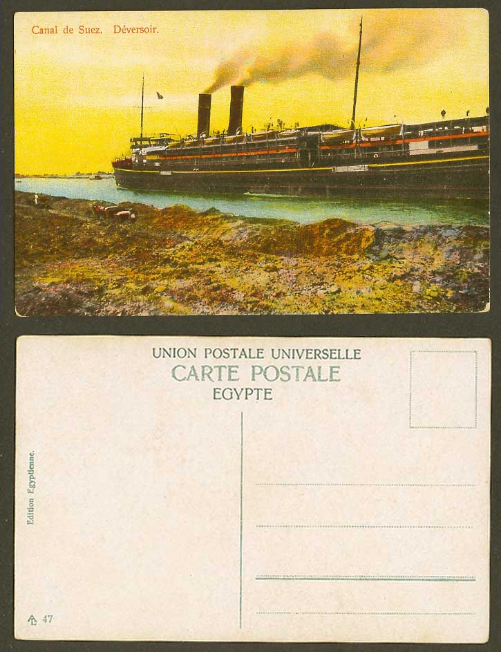 Egypt Old Colour Postcard Canal de Suez, Deversoir Spillway, Steamer Steam Ship
