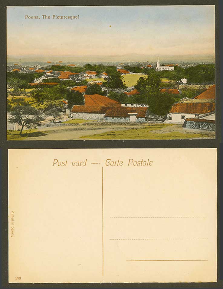 India Old Hand Tinted Postcard Poona The Picturesque! Panorama General View Pune